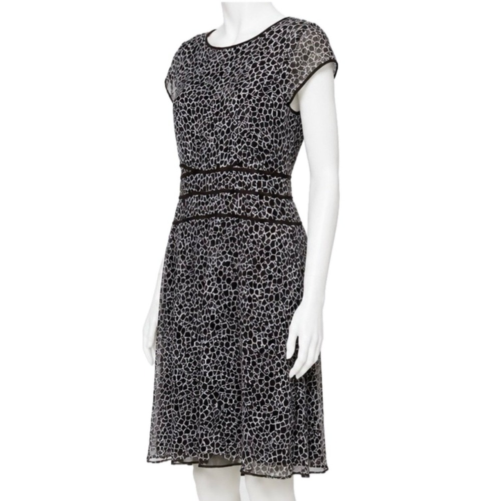 KENNETH COLE NEW YORK 100% Brown Blue Silk Printed Dress | Cap Sleeves | Sz 10